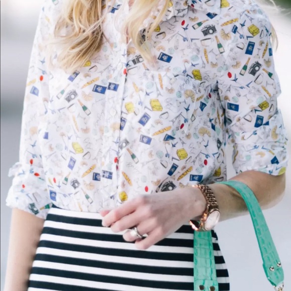 J. Crew Tops - J.CREW French print pop over shirt
